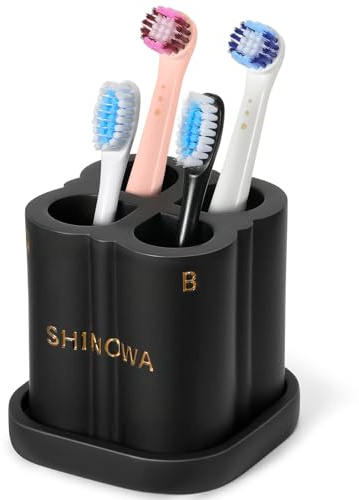 Shinowa Soporte para Cabezas de Cepillo de Dientes Eléctrico para Baño, Soporte de Resina con Bandeja Desmontable, Organizador para 4 Cabezas de Cepillo de Dientes para Encimera de Baño, Negro Mate