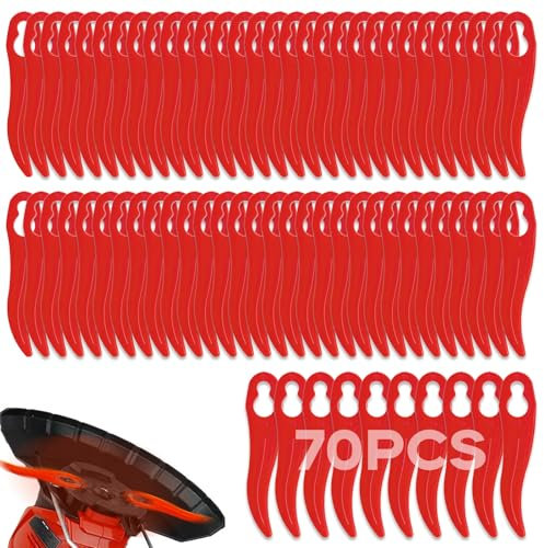 Xerteam 70 Pcs Trimmer Blades Plastic, Grass Lawn Mower Replacement Blades—Curved Shape Cordless 91mm Red, Cutting Blades for Most Strimmers, for Garden Park Courtyard