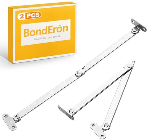 BondEron 2 soportes de metal para solapas con bloqueo, 0-180° ajustable, bisagra de solapa, herraje de tapa, limitador de apertura de puerta para muebles, armarios, cajas, techo