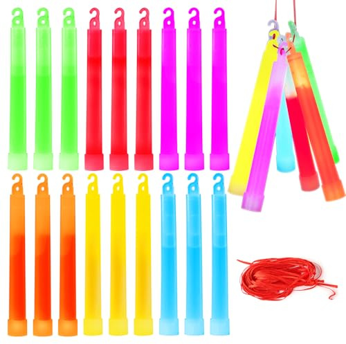 18 Bâtons Lumineux Ultra-brillants — Bâtons Fluorescents Haut de Gamme de 6 Colors au Format XXL, parfaits pour les fêtes de Pâques, les Carnavals, les Anniversaires, les Mariages et le Camping