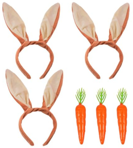 3 Piezas De Accesorios Para El Cabello Con Orejas De Conejo Y 3 Zanahorias De Imitación, Suaves Y Afelpadas, Lindas, Livianas Y No Pesadas Para La Cabeza, Bailes Y Juegos De Rol.