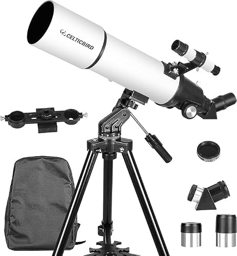 CELTICBIRD Télescope 80 mm pour Adultes débutants en Astronomie – Télescope réfracteur astronomique Portable entièrement Multicouche à Haute Transmission, Monture AZ(80560)