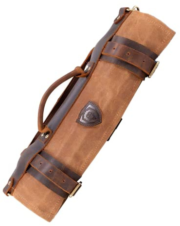 Dalstrong Nomad Knife Wrap Roll - 12oz Waxed Canvas Top Grain Leather Knife Roll Bag- 13 Slots - Interior & Rear Zipper Pockets - Travel Storage with Blade
