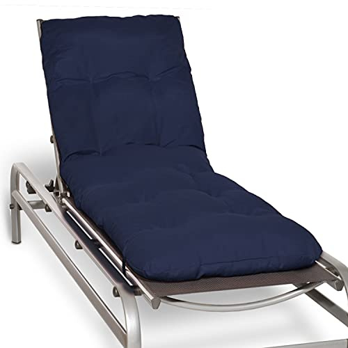 Beautissu Auflage Sonnenliege Deckchair Liegenauflage 190x60 cm Flair RL – 8 cm Dickes Polster für Sonnenliege Liegestuhl Auflage für Gartenmöbel Dunkelblau