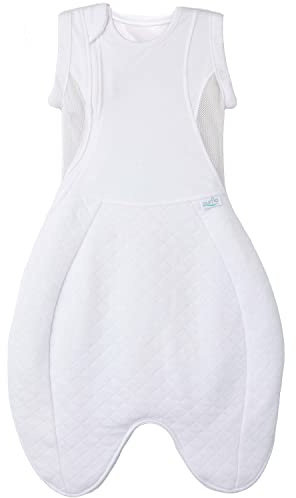 PurFlo Swaddle to Sleep Bag | All-Season 2.5 tog Sleeping Bag | 0-4 Months | Breathable Newborn Baby Sleeping Bag That Grows With Your Baby | Swaddle Arms In or Out | Hip Healthy | Soft White