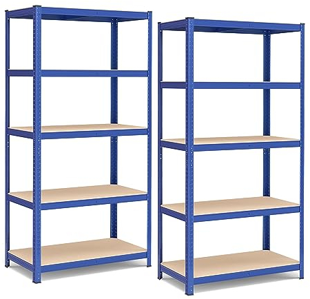 SONGMICS Schwerlastregal, 2er Set, Kellerregal, Lagerregal, 50 x 100 x 200 cm, Regal mit Stahlgestell, jeweils bis 600 kg belastbar, 5 verstellbare Ablagen, blau GLR050Q02