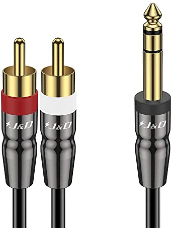 J&D 6.35mm TRS to Dual RCA Audio Cable, Copper Shell Heavy Duty 6.35mm 1/4 inch Male TRS to 2 RCA Male Stereo Audio Y Splitter Cable, 3 Feet