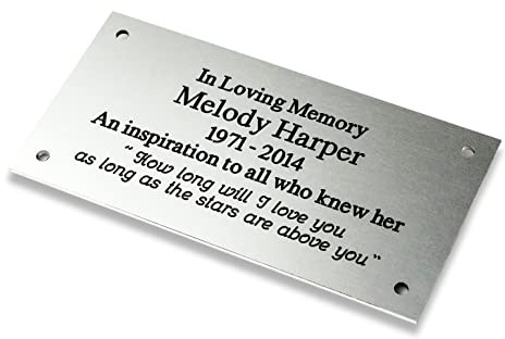 Engraving Studios 4 x 2 Rectangular satin silver aluminium engraved nameplate. Personalised engraved memorial plaque