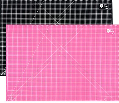 Premium Schneidematte A1 90x60cm 5-Lagig selbstheilend Schneideunterlage im A1-Format Rosa/Schwarz selbstheilende Cutting Mat mit beidseitigen Rastern und Markierungen in cm Nähen Basteln Modellbau