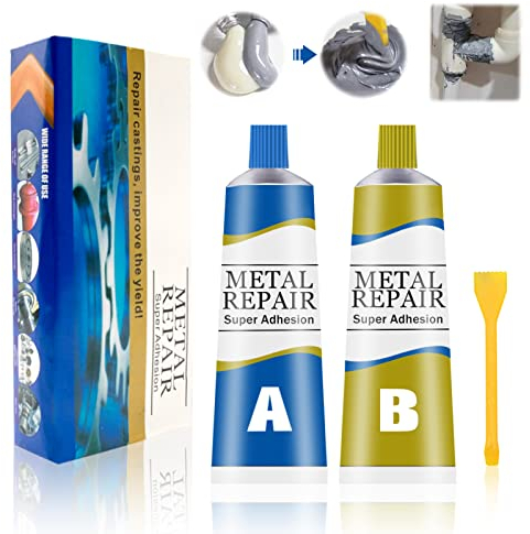 Miioto Metallkleber, Klebstoff für Metall, Kaltschweißmasse für Metalle,Starker Kleber zur Verklebung von Metall und Anderen Materialien,Schweißkleber zum Reparieren Gussfehler verwendet (50g+50g)