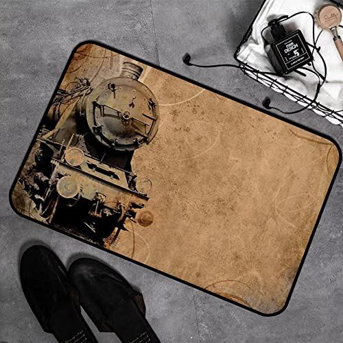 Memory Foam Badezimmer- 40 x 60 cm,Dampfmaschine Antik Alter Eisenzug im Alter von Sepia Grunge Style Design Industrial Theme Print,Badteppich Saugfähige Rutschfester Badvorleger Waschbar Badematte