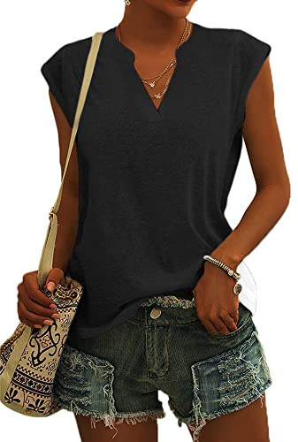 Cicy Bell Camicetta da Donna, Elegante, Senza Maniche, Scollo a V, Maglietta Estiva da Donna, Nero, M