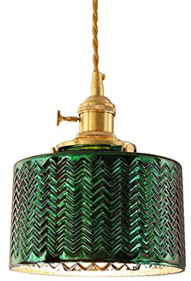 TPWEWRX Vintage Grünes Glas Pendelleuchte E27 Retro Dekorieren Hängelampe Lampenschirm Industrielle Droplight Pendelleuchten Deckenbeleuchtung, Für Restaurant Bar Club (A)