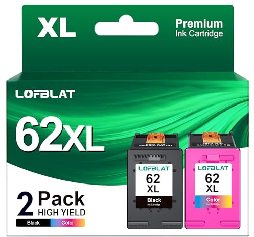 LOFBLAT 62XL Druckerpatronen Ersatz für HP 62 Multipack Patronen - Schwarz und Farbe für Envy 5640 5540 7640 5548 5544 5646 OfficeJet 5740 5742 250 (2-Pack)
