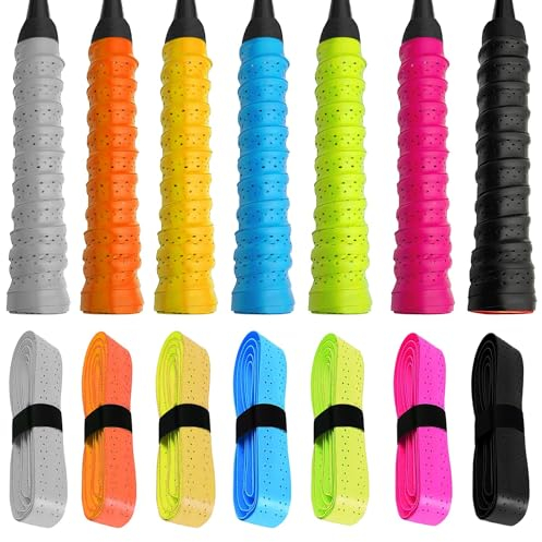 Txeouse 7 Stück Tennis Griffband, Tennis Griffband,Squash Schläger, Selbstklebend Griffband, Anti-Rutsch badmintonschläger- Mehrfarbig