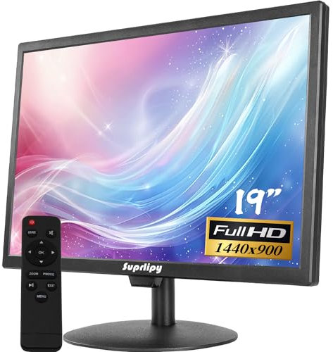 Suprlipy 19 Pollici FHD Piccolo IPS Monitor LCD Display Screen 1440x900 60Hz 16:10 con HDMI BNC VGA AV Ingresso USB Built-in Lounspeakers per CCTV Security Camera DVR PC RasPi
