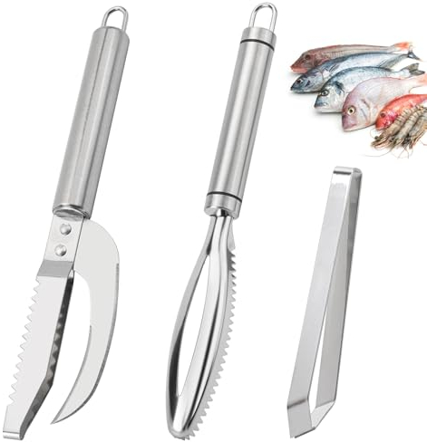 MOERDIFFER Profi Fisch Entschupper Fischschaber, 3 StüCk Edelstahl Fischschuppen, Entferner, 3 In 1 Fish Knife, Profi Fisch Entschupper Mit GräTenzange for Removing Fish Scales and Bones.