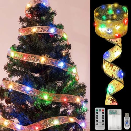 Meleager Cinta Luces Árbol de Navidad, 10M 100 LED Luminosa, Color Guirnalda, Cadena para Adornos de Árboles, Bodas, Fiestas