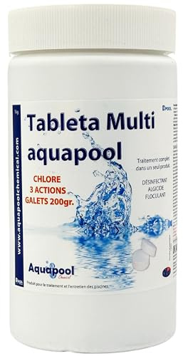 Chlore Multifonction Piscine 1KG & 5KG | Galets 200g Stabilisés pour Entretien Complet | Désinfection, Anti-Algues et Clarification | Eau Limpide et Propre Toute la Saison (1KG)