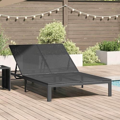 vidaXL Doppel-Sonnenliege mit Kissen und Rädern Schwarz Poly Rattan