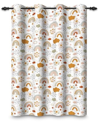 ggaimwf 107x160cm Cortina Opaca con Dibujos arcoíris para Dormitorio Infantil Nubes Lluvia Estrella Lindo Cielo Ojales Cortinas para Ventanas Bebés niñas Sala Juegos Sala de Estar,1 Panel Individual