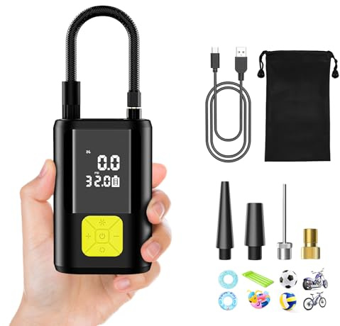 Mini bomba de aire eléctrica de 150 PSI con batería de 6000 mAh, compresor de aire portátil inalámbrico con pantalla grande y luz de emergencia, compresor de aire eléctrico portátil para coche, moto