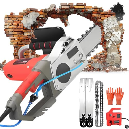 Eastnmythet Motosierra con Bomba de Agua, Motosierra eléctrica para Hormigón con Bomba, 2 Cadenas y 2 Barras Guía, Profundidad de Corte de 35 cm/48 cm, para Paredes de Ladrillo y Cemento Depth 35cm