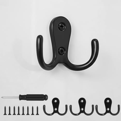 11 Ganchos de Pared Dobles, Ganchos para Ropa Montados en la Pared, Ganchos Dobles para Ropa, Ganchos Metálicos para Sombreros, Toallas, Puertas, Cocina, Baño, con Tornillos de 14 mm y Destornillador