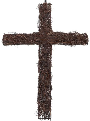 HEANUJJ Rattan Cross Stake Woven Garden Decor for Easter Outdoor Lawn Floral Wreath Frame DIY Craft Religious Symbol Stable Installation