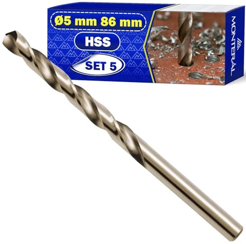 5 x HSS Brocas para Metal Duro Ø 5mm 86mm en Acero Templado M35 5% Cobalto