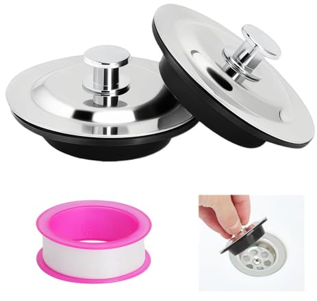 XRVRILE 2 Unidades Tapón Bañera Universal 42–44 mm, Tapón Desagüe con Cinta Selladora, Tapón Lavabo Y Ducha Antifugas para Cocina Baño