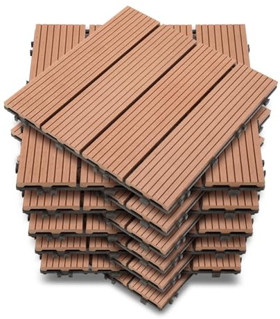 Monucep WPC terrassplattor 30 x 30 cm, 88 stycken = 8 m² brun, balkong golvplattor trädgårdsplattor med klicksystem, terrassbrädor som balkongplattor klickplattor, vattentäta och halkfria.