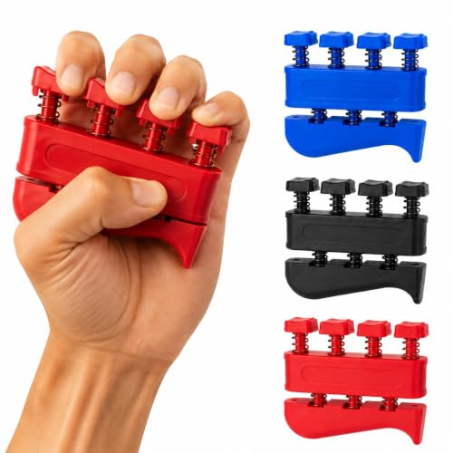 3 Pack Finger Strengthener, Portable Hand Grip Finger Exerciser with Light Medium Heavy Resistance, Ergonomic Finger Trainer for Guitar, Piano, Climbing, Sports and Hand Rehabilitation