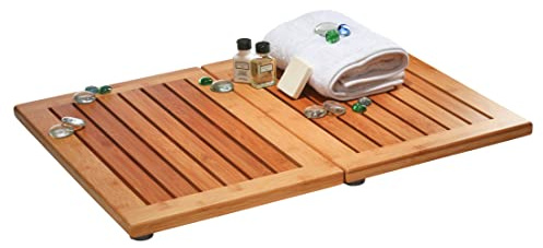 Bamboo Bath Mat, Foldable Bamboo Shower Mat with Non-Slip Feet, 24x18 Inch