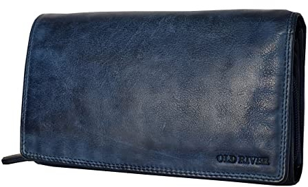 Leder Damen Geldbörse Dunkelblau Navi, großes Lederbörse Portemonnaie Brieftasche Nappaleder, Eleganter Geldbeutel Leder mit RFID Wallet mit 2 Geldscheinfächer und viel Kartenfächer