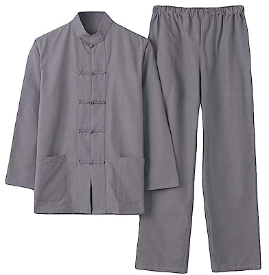 G-LIKE Men's Suit Chinese Style Traditional Martial Arts Kung Fu Tai Chi Wushu Classic Tangzhuang Long Sleeve Shirt Trousers Training Uniform Spring Autumn Casual Clothing, darkgray, L