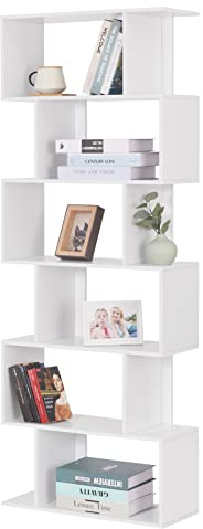 WOLTU Scaffale in Legno a 6 Ripiani, Libreria di Design Salvaspazio, Mobile Espositore per Soggiorno, Stile Moderno, 60x23,5x160cm, Colore Bianco SK012ws