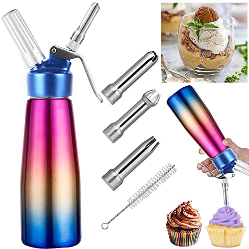 500 ml Cream Dispenser Stainless Steel Whipped Cream Maker Professional Cream Syphon Whipped Cream with Aluminium Body + 3 Stainless Steel Nozzles and 1 Cleaning Brush