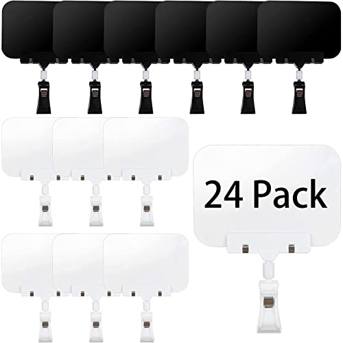 24 clip in plastica per cartelli di merchandising, girevoli, con morsetto di fissaggio, clip regolabili, stile a clip, per supermercati e mostre (bianco + nero)