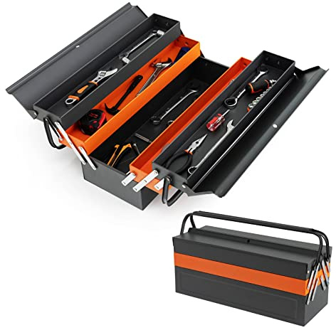 IRONMAX 5-Tray Cantilever Tool Box, 22” Portable Metal Tool Chest Cabinet w/Large Space & Full Length Handle, Steel Toolbox for Household, Workshop, Warehouse