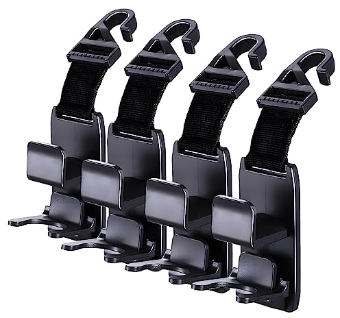 4-Pack Car Seat Headrest Hooks with Bottle Holder – Backseat Storage Hangers for Bags, Clothes & Beverages | Car Seat Hook, Headrest Hook, Organizer Hooks & Auto Accessories