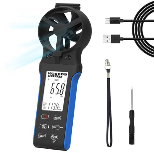 H HOLDPEAK Anemometro Digitale Portatile Ricaricabile 270° con Misuratore di Velocità/Temperatura del Vento per Esterno