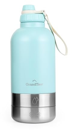GrandTies Bouteille d'eau Portable Isotherme 2 Bols Amovibles | Conteneur de Voyage étanche pour Nourriture Accessoires pour Promenade, randonnée, Camping (1,9 L)