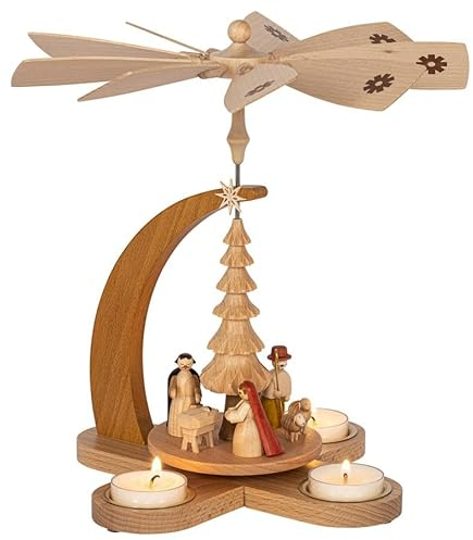 Rudolphs Schatzkiste Tealight Pyramid of Christ Birth for Tea Lights Height Approx. 27 cm Christmas Pyramid Wooden Pyramid Table Pyramid