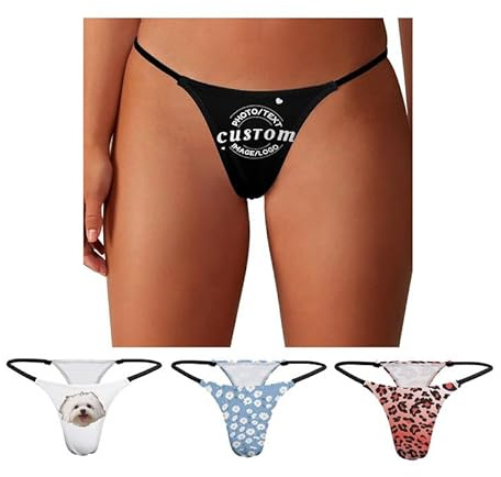 Melbrakin String G-String personnalisé pour Femmes, Ajouter Un Visage/Photo/Texte, sous-vêtements personnalisés pour Femmes, sous-vêtements Sexy et Amusants, Cadeaux