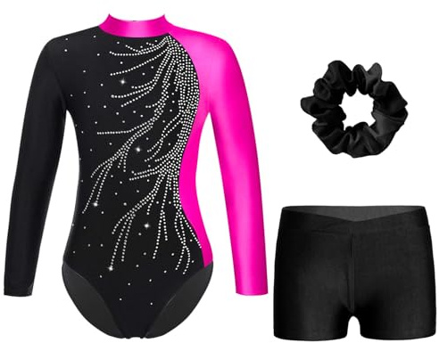 ranrann Gymnastikdräkt för barn, flickor, med shorts, outfit för gym, skridskoåkning, dansdräkt, uppträdanden, A Rose, 9-10 �r