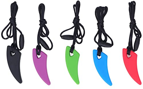 Keenso Lot de 5 Colliers sensoriels à mâcher - Collier à mâcher - en Silicone Aide à la motricité orale Colliers de Dentition