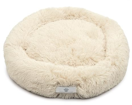 pfoten&nasen® Wolke 7 Hundebett [Beige, M - 75cm] – Flauschiges Donut-Hundekissen für mittelgroße Hunde – Waschbares, Weiches Rundbett – Kuscheliges Hundesofa & Komfort-Schlafplatz