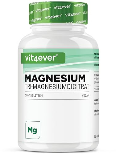 vit4ever Magnesiumcitrat - 365 Tabletten - 2250 mg davon 360 mg elementares Magnesium je Tagesportion - 100% Tri-Magnesiumdicitrat ohne Zusätze - Hochdosiert - Vegan