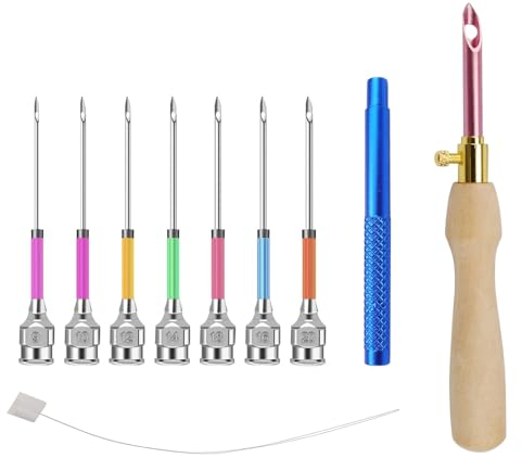 TIANLIN Punch Needle Kit, Ago Magico Teste Intercambiabili, 7 Dimensioni Aghi Ricamo Regolabili con Scatola, per Principianti Filo Ricamo Punto Croce